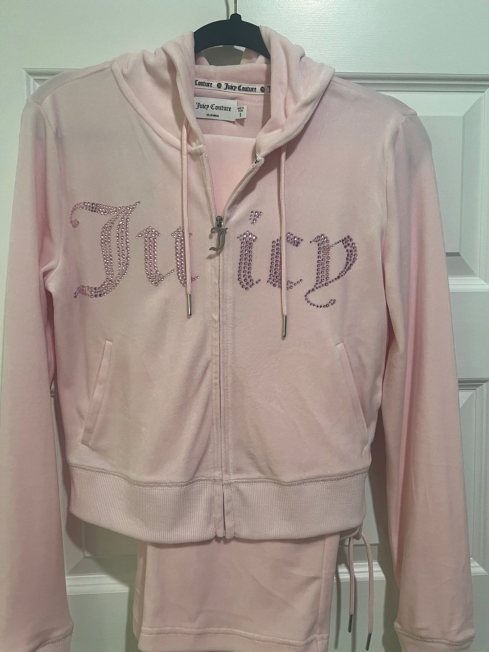 Juicy Couture Light Pink Velour Rhinestone Logo Zip Hoodie